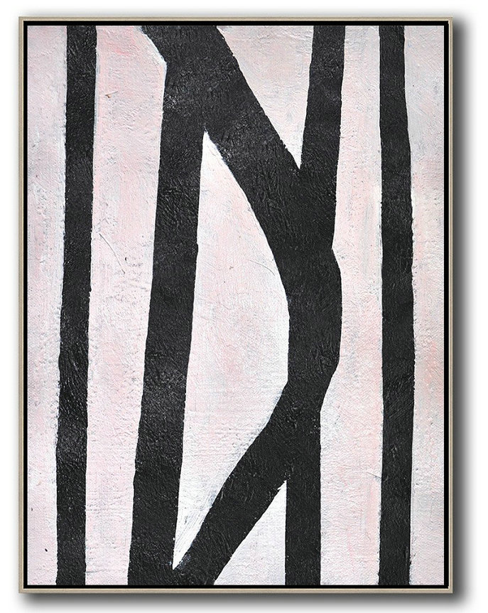 Oversized Canvas Art On Canvas,Hand-Painted Black And White Minimal Painting On Canvas,Hand-Painted Canvas Art